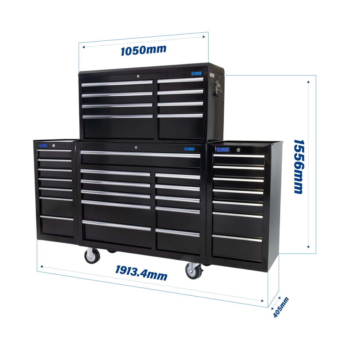SGS 75in 33 Drawer Tool Chest Cabinet & Two Side Lockers